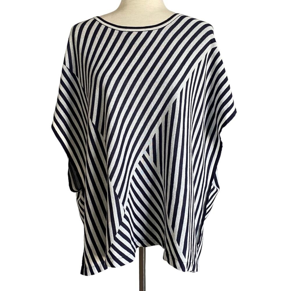 CABI Style 5395 Navy Blue and White Striped Siesta Poncho Tunic Size Small